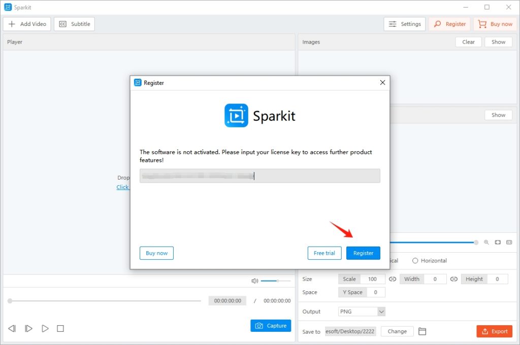 sparkit paste license key to register