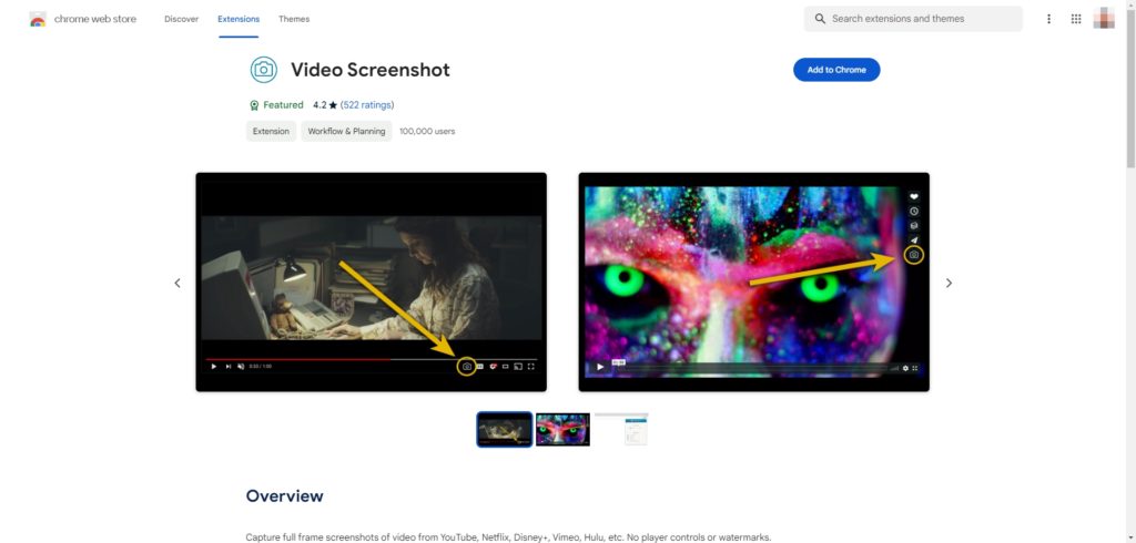 video screenshot extension